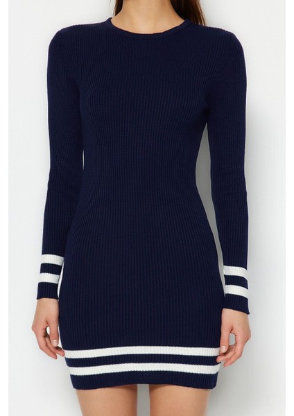 Moda Slim Casual Günlük Tek Plaka Triko Bisiklet Yaka Uzun Kol Bodycone Mini Boy Elbise