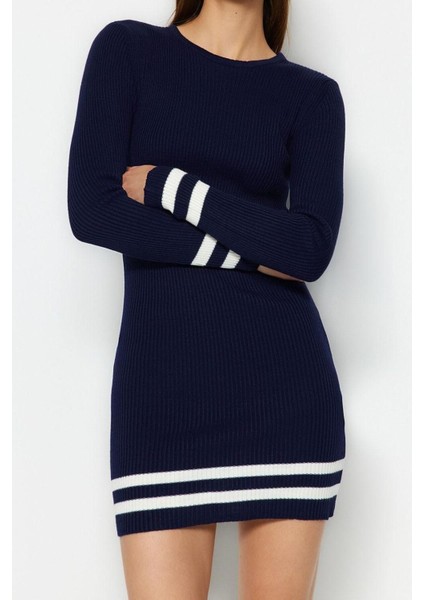 Moda Slim Casual Günlük Tek Plaka Triko Bisiklet Yaka Uzun Kol Bodycone Mini Boy Elbise