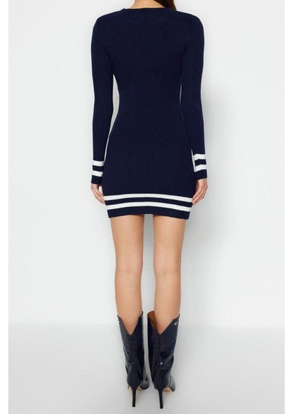 Moda Slim Casual Günlük Tek Plaka Triko Bisiklet Yaka Uzun Kol Bodycone Mini Boy Elbise