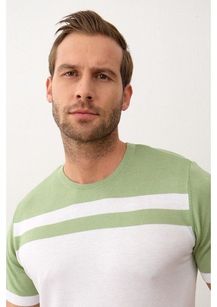 Erkek Renkli Slim-Fit Kalıp Yazlık Triko T-Shirt Yeşil - 5018DNGR fiyatları