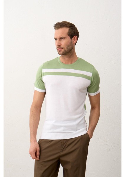 Erkek Renkli Slim-Fit Kalıp Yazlık Triko T-Shirt Yeşil - 5018DNGR modelleri