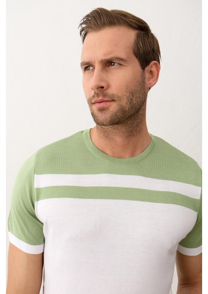 Erkek Renkli Slim-Fit Kalıp Yazlık Triko T-Shirt Yeşil - 5018DNGR fırsatları