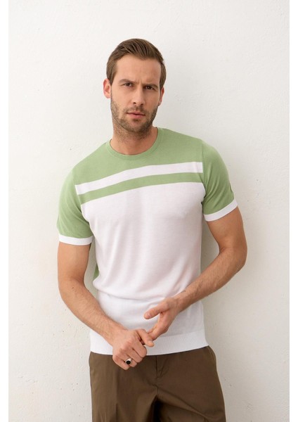 Erkek Renkli Slim-Fit Kalıp Yazlık Triko T-Shirt Yeşil - 5018DNGR indirimleri