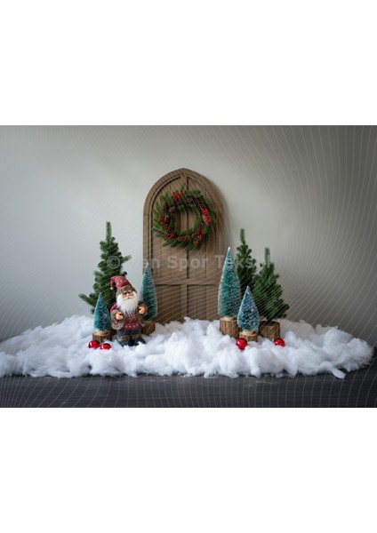 Rustik Yılbaşı Noel Baba ve Çam Ağaçları Arka Planı 200 x 150 cm Stüdyo Fonu
