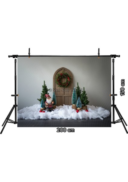 Rustik Yılbaşı Noel Baba ve Çam Ağaçları Arka Planı 200 x 150 cm Stüdyo Fonu