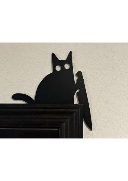 Bıçak tutan kedi kapı köşesi süsü, duvar dekorasyonu , wall art