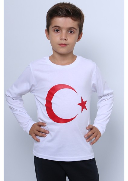Çocuk Ayyıldız Baskılı Tshirt Uzun Kollu A57