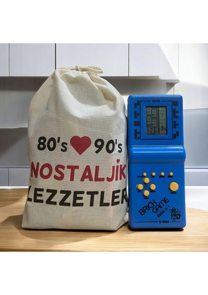 Kese Mavi Tetrisli Nostaljik Hediye Paketi 80'ler 90'lar