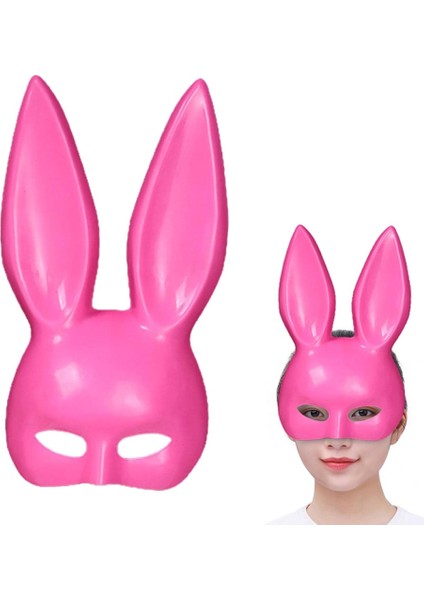 Pembe Renk Ekstra Lüks Uzun Tavşan Maskesi Halloween Maske 35X16 cm