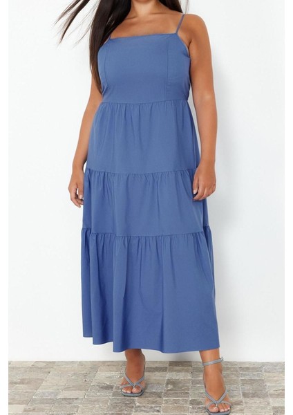 Moda Rahat Casual Günlük Aerobin Dokuma Kare Yaka Kolsuz Kol A-Line Midi Boy Büyük Beden Elbise fiyatları