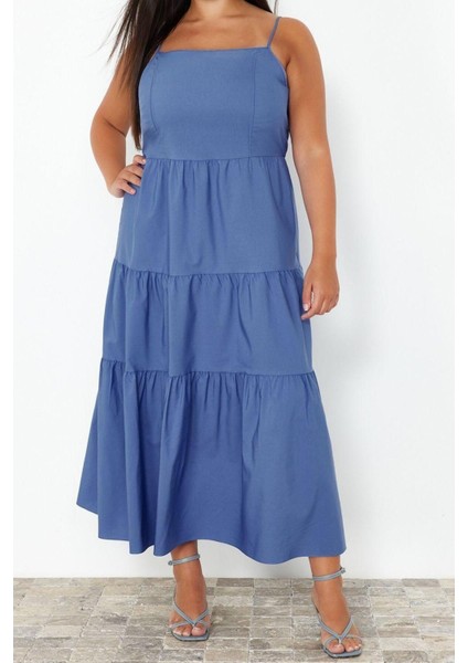 Moda Rahat Casual Günlük Aerobin Dokuma Kare Yaka Kolsuz Kol A-Line Midi Boy Büyük Beden Elbise modelleri