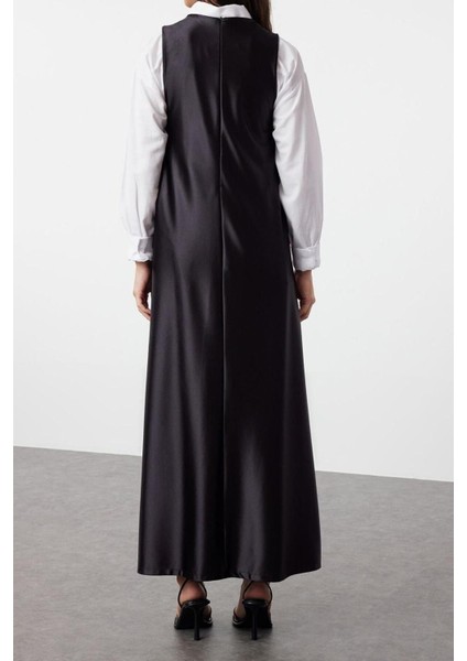 Moda Regular Casual Günlük Saten Dokuma Bisiklet Yaka Kolsuz Kol Shift Maxi Boy Tesettür Elbise indirimleri