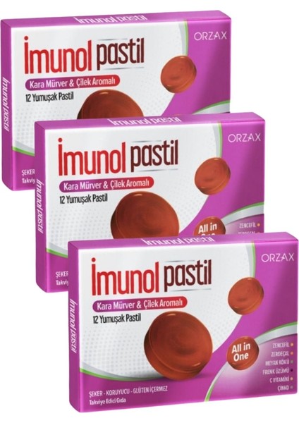 Imunol Karamürver & Çilek Aromalı 12 Pastil X 3 Adet