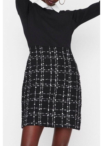 Moda Regular Casual Günlük Tüvit Dokuma Gömlek Yaka Uzun Kol A-Line Mini Boy Elbise fiyatları