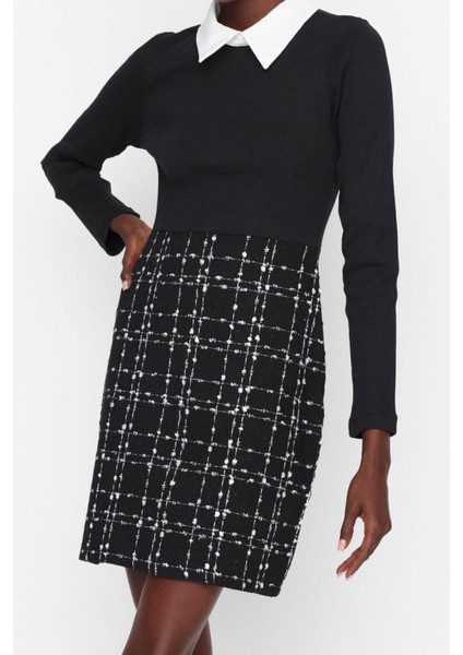 Moda Regular Casual Günlük Tüvit Dokuma Gömlek Yaka Uzun Kol A-Line Mini Boy Elbise modelleri