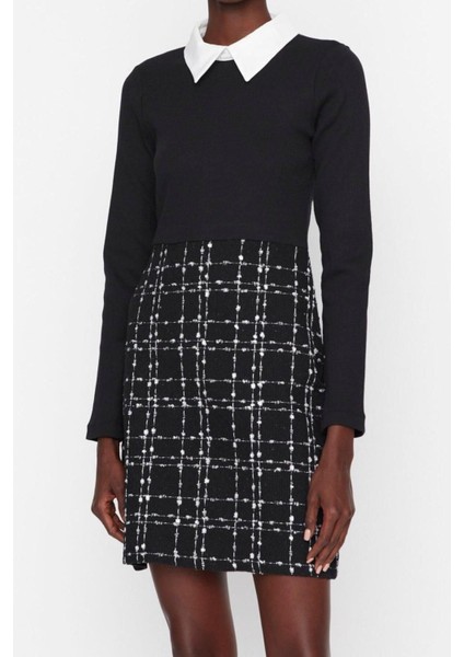 Moda Regular Casual Günlük Tüvit Dokuma Gömlek Yaka Uzun Kol A-Line Mini Boy Elbise fırsatları