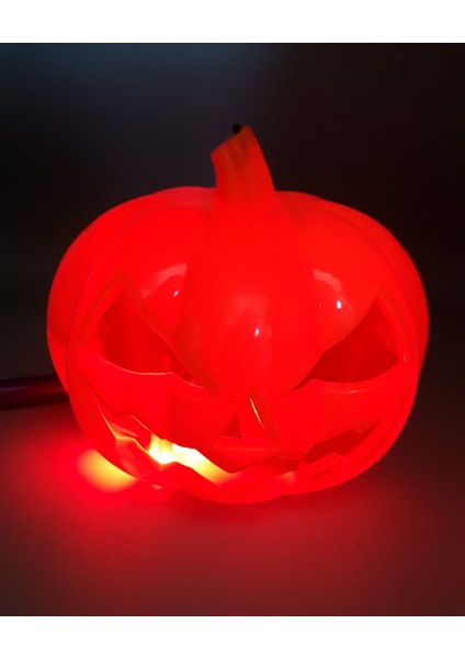 Turuncu Renk LED Işıklı ve Sesli Saplı Balkabağı Halloween Dekor Süs 40 cm