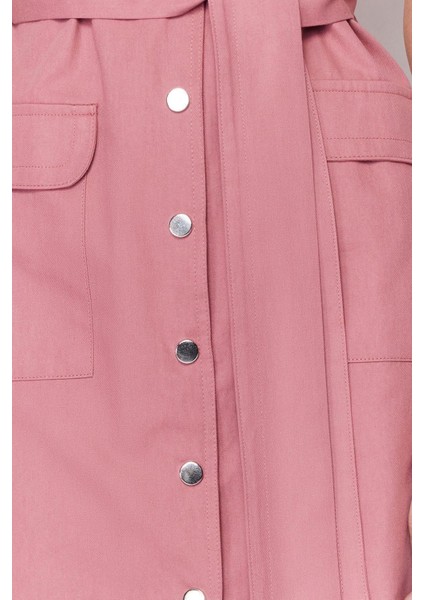 Moda Regular Casual Günlük Gabardin Dokuma Gömlek Yaka Kısa Kol Gömlek Elbise Midi Boy Elbise