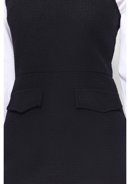 Moda Regular Casual Günlük Tüvit Dokuma Kare Yaka Askılı Kol Jile Mini Boy Elbise