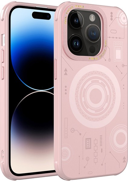 Apple iPhone 14 Pro Max Kılıf Zore Wireless Şarj Özellikli Desenli Hot Kapak-Rose Gold