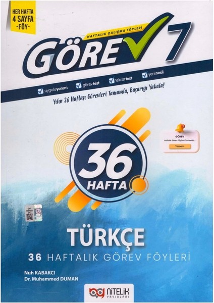 Nitelik 7. Sınıf Görev Türkçe 36 Haftalık Görev Föyleri Yeni