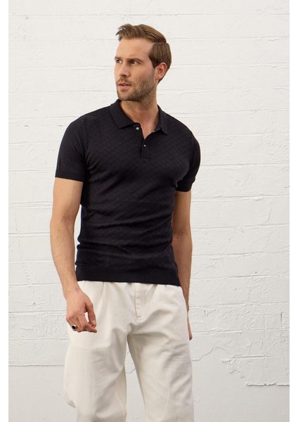Erkek Yumuşak Dokulu Slim-Fit Kalıp Polo Yaka Ince Triko T-Shirt Koyu Lacivert - 5008DNGR fiyatları