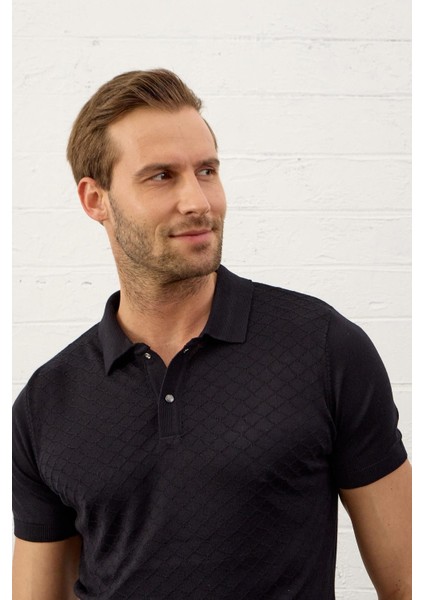 Erkek Yumuşak Dokulu Slim-Fit Kalıp Polo Yaka Ince Triko T-Shirt Koyu Lacivert - 5008DNGR modelleri
