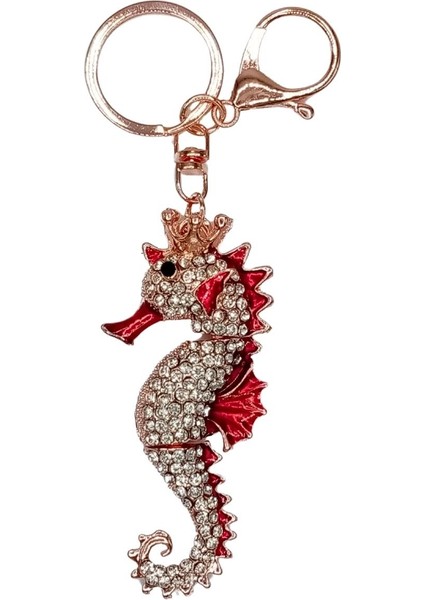 Kırmızı Kristal Taşlı Denizatı Anahtarlık