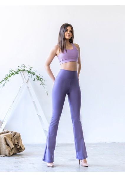 Eflatun Bir Beden Ince Gösteren Ispanyol Paça Spor Tayt Pantolon fiyatları