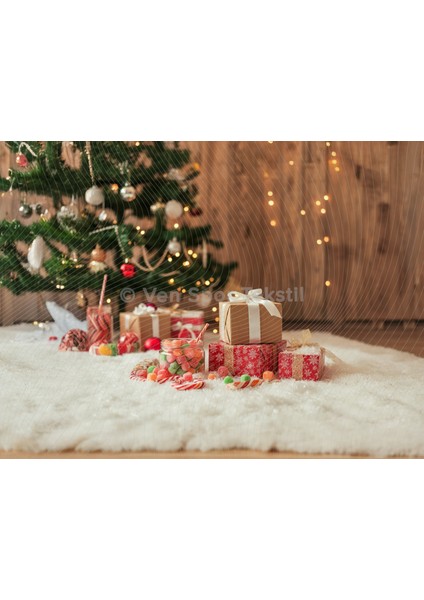 Renkli Hediye Paketleri ve Yılbaşı Temalı Arka Plan 200 x 150 cm Stüdyo Fonu