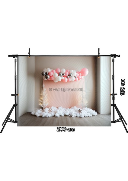 Pembe ve Gümüş Balonlarla Zarif Kış Temalı Arka Plan 200 x 150 cm Stüdyo Fonu fiyatları