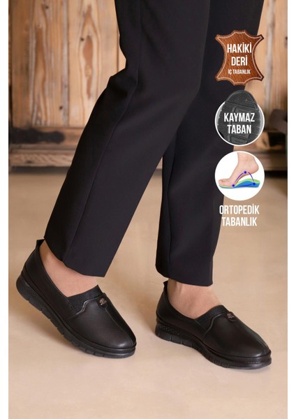 Kadın Siyah Klasik Ortopedik Anne Ayakkabısı Zslnk 510