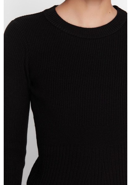 Moda Slim Casual Günlük Tek Plaka Triko Bisiklet Yaka Uzun Kol Bodycone Midi Boy Elbise