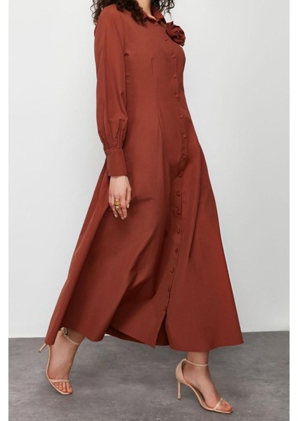 Moda Regular Casual Günlük Poplin Dokuma Gömlek Yaka Uzun Kol A-Line Maxi Boy Tesettür Elbise modelleri