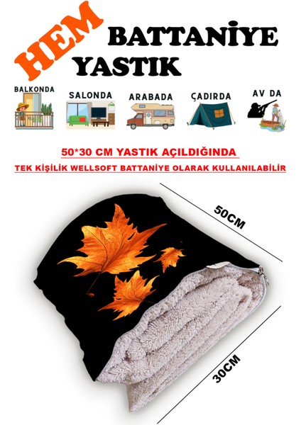 Çınar Yaprağı Desen Baskılı Tv Battaniyeli Opsiyonel Dekoratif Hediye Yastık Battaniye 2in1 Gifts
