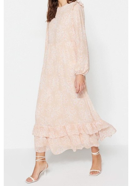 Moda Regular Casual Günlük Şifon Dokuma Bisiklet Yaka Uzun Kol A-Line Maxi Boy Tesettür Elbise fırsatları