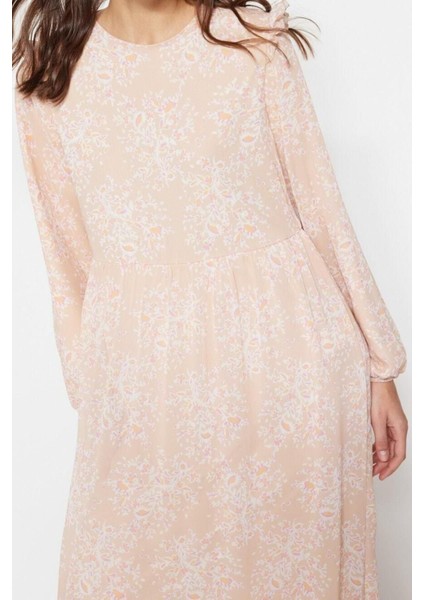 Moda Regular Casual Günlük Şifon Dokuma Bisiklet Yaka Uzun Kol A-Line Maxi Boy Tesettür Elbise indirimleri