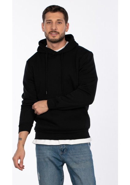 Kapüşonlu Kanguru Cepli Sweatshirt - Siyah