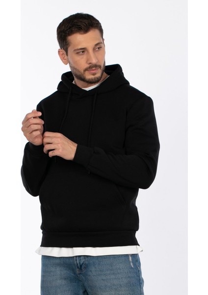 Kapüşonlu Kanguru Cepli Sweatshirt - Siyah