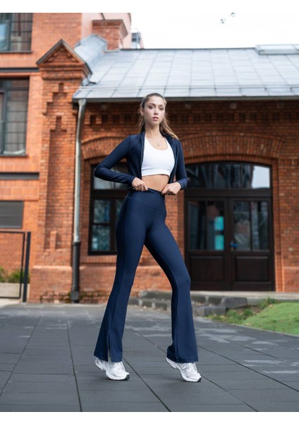 Lacivert Yırtmaçlı Ispanyol Paça Spor Tayt Pantolon modelleri