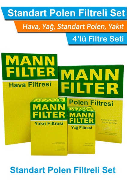 Bmw 1 Serisi E87 1.20D M47 Mann Filtre Bakım Seti 2005-2007 Hava+Yağ+Yakıt+Standart Polen