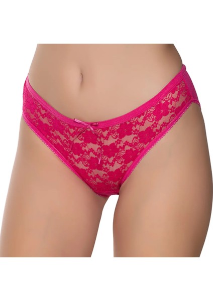 Kadın Likralı Tül Dantel Bikini Fuşya