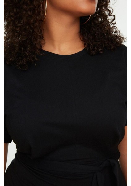 Moda Slim Casual Günlük Süprem Örme Bisiklet Yaka Kısa Kol Shift Midi Boy Büyük Beden Elbise indirimleri