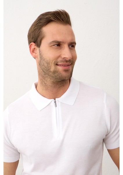 Erkek Basic Slim-Fit Kalıp Polo Yaka Yazlık Triko T-Shirt Beyaz - 5009DNGR fiyatları