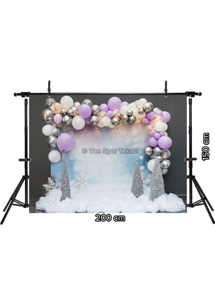 Gümüş ve Mor Balonlarla Kış Masalı Temalı Arka Plan 200 x 150 cm Stüdyo Fonu fiyatları