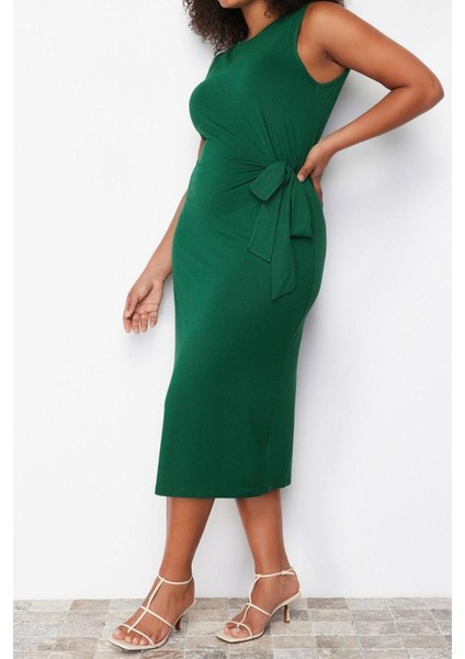 Moda Slim Casual Günlük Süprem Örme Bisiklet Yaka Kolsuz Kol Shift Midi Boy Büyük Beden Elbise fırsatları