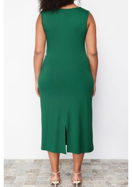 Moda Slim Casual Günlük Süprem Örme Bisiklet Yaka Kolsuz Kol Shift Midi Boy Büyük Beden Elbise indirimleri