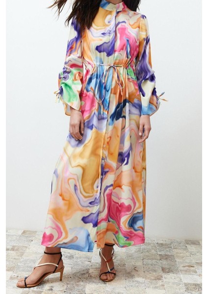 Moda Regular Casual Günlük Chally Dokuma Hakim Yaka Uzun Kol A-Line Maxi Boy Tesettür Elbise fırsatları