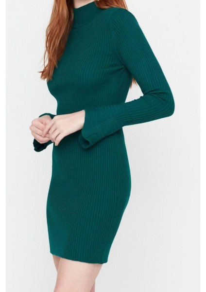 Moda Slim Casual Günlük Fitilli Triko Dik Yaka Uzun Kol Bodycone Mini Boy Elbise fiyatları