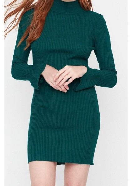 Moda Slim Casual Günlük Fitilli Triko Dik Yaka Uzun Kol Bodycone Mini Boy Elbise modelleri
